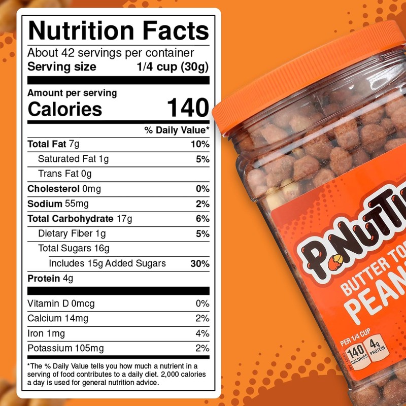 P-Nuttles Butter Toffee Covered Peanuts, 44 Oz Resealable Jar (Pack