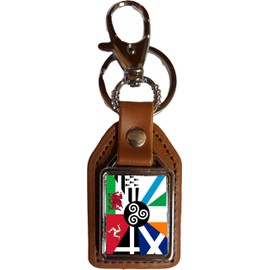 PJ4U Celtic Nations Brown PU Leather Square Key Fob And Gift Bag