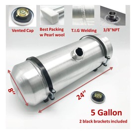 JSD AUTO PARTS Aluminum Fuel Tank 5 Gallon gals 8x24" 3/8" NPT Outlet Center Fill Gas Tank