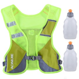 AONIJIE Ultralight Running Vest with Reflective Strip Breathable Hydration Backpack for Hiking Camping Marathon Cycling Race (Green with 2*250ml Water Bottle)