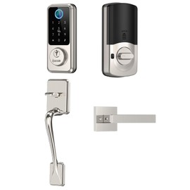 Hornbill Front Door Lock Set: Keyless Entry Door Lock Deadbolt with Handle Set, Smart Locks for Front Door, Keypad Door Locks for Front Door, Smart Door Lock with Handle, Matte Silver