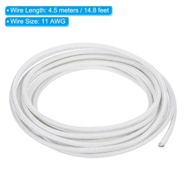 PATIKIL 14.8Ft 11 AWG High Temperature Wire, -60-350 Degrees Celsius Mica Glass Fiber Electronic Wire Insulated Heat Resistant Electronical Flexible Cable for Lamp Boiler Heater, White