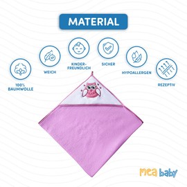 MEA BABY Towel with Hood, 100% Cotton, 100 x 100 cm, Hooded Towel for Girls and Boys, Soft and Super Absorbent Baby Towel with Hood, Pink with Owl Print