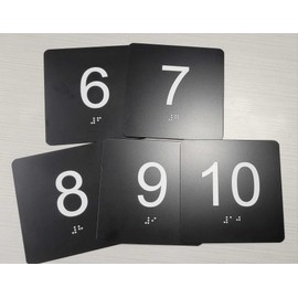 ADA Exam Room Number Sign with Tactile and Braille - 4" X 4" - Pack of 5 Numbered 1-5 or 6-10 (Black 6-10)