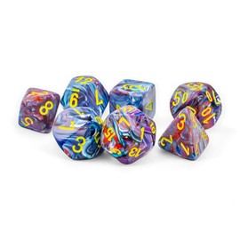 Mosaic Festive Mega-Hedral Dice with Yellow Colored Numbers 20mm (25/32in) Set of 7 Chessex