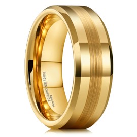King Will GOLD 8mm Gold Tungsten Carbide Ring Brushed Center Mens Wedding Band Comfort Fit 10