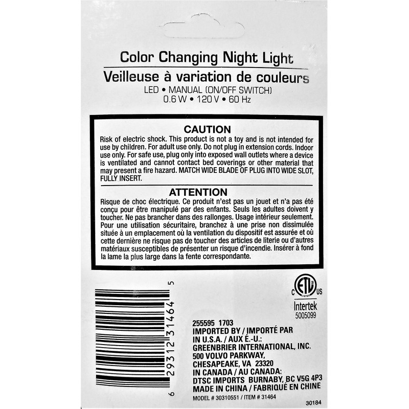 LED Color Changing Night Light