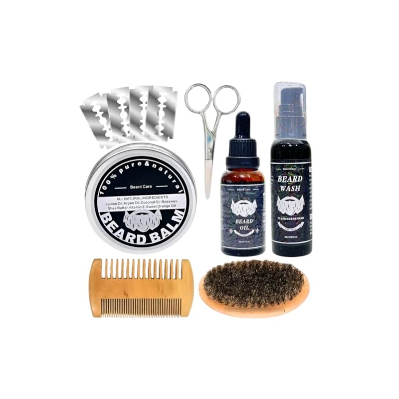 8 pz kit de crecimiento de barba, rodillo derma, bálsamo,