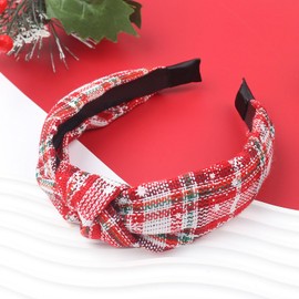 HIFANMM Winter Christmas Headband for Women Girls Top Knot Headbands, Xmas Plaid Stripes Snowflakes Hair Bands Red White Wide Head Bands Christmas Party Supplies Holiday Outfits Accessories