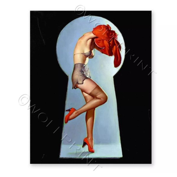 1940 Elvgren Pin-Up Key Hole Poster "Peek-a-View" 24x30 Vintage