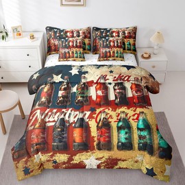 Feelyou Kids Vintage Cola Comforter Set with Sheets Queen, Drinks 7 Piece Bedding Set Toddler Boys Girls Summer Bed in a Bag Cool Summer Bed Set