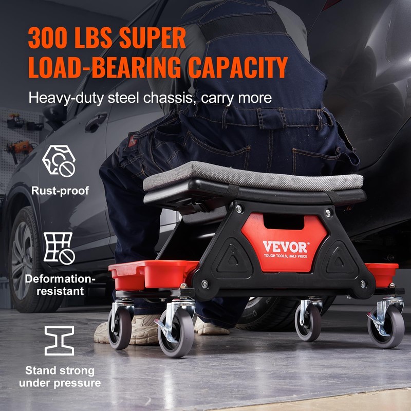 VEVOR Mechanic Stool 300 LBS Capacity Garage Stool Gift for