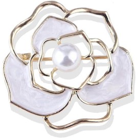 Crystal Rose Camellia Flower Brooch Pin Hollow Out Camellia Flower Brooch Pin Rhinestone Blooming Floral Bridal Wedding Party Brooch Jewellery for Women, Metal