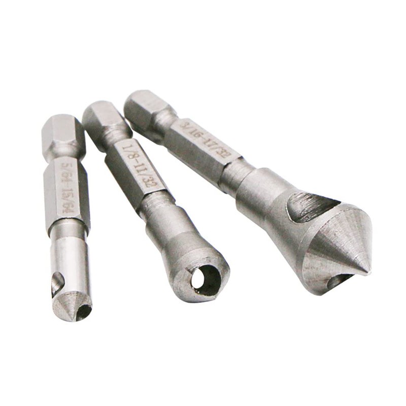 Countersink Deburring Drill Bit Set, 3 Pcs 90 Degree Countersink