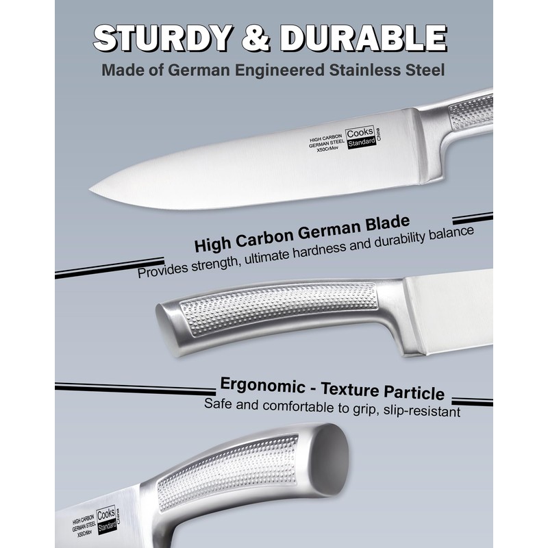Cooks Standard Kitchen Knife Set with Block 6-Piece, Stainless Steel