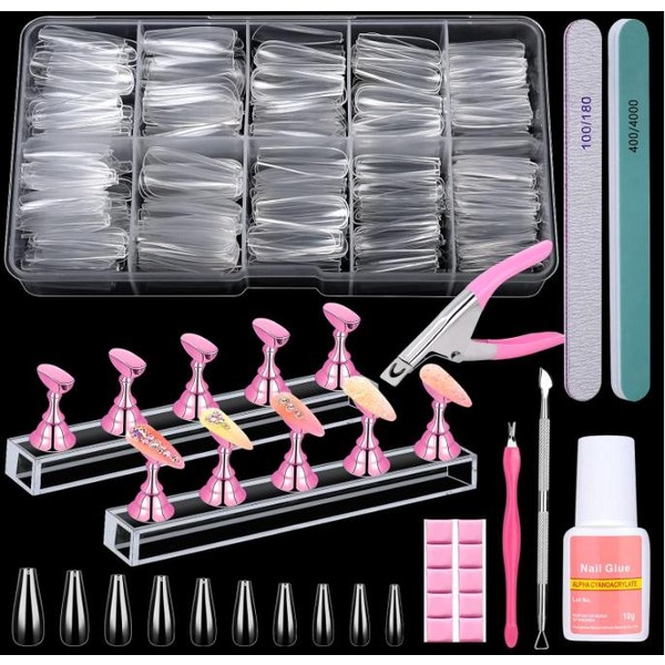 600PCS Clear Coffin Nail Tips Set Qinzave Clear Acrylic Nail