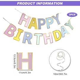 Happy Birthday Banner, 16.4ft Colorful Pastel Happy Birthday Bunting Banner Decorations Set For Party Decoration 2 Sets