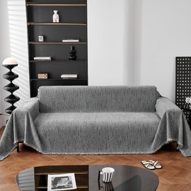 AMWAN Dark Grey Fine Stripe Chenille Couch Cover for Dogs,Kids,Aesthetic Classic Sofa Cover for Love Seat,3 Cushions Couch Sofa,Multifunctional 1 Piece Furniture Protector Machine Washable 71"x118"