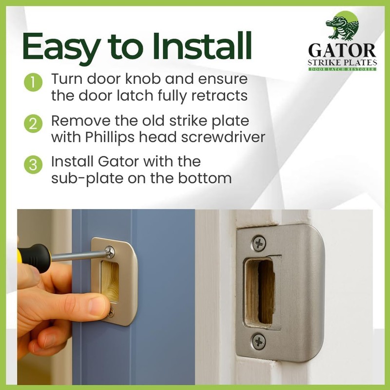 Gator Door Strike Plate with Screws, – 2-1/4" by 1-3/4"