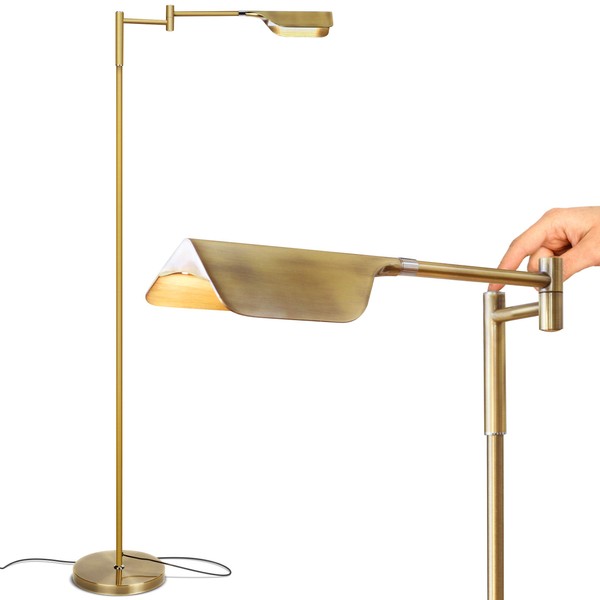Brightech Leaf - Adjustable Pharmacy LED Floor Lamp for Reading, Crafts & Precise Tasks - Standing Bright Light for Living Room, Sewing - Great Lighting for Office Desks & Tables -Antique Brass / Gold