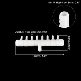 sourcing map 2Pcs 8mm to 5.5mm 8 Ways Air Line Tubing Splitter Connector Fish Tank Oxygen Pipe Air Tubing Adapter for Aquarium, White