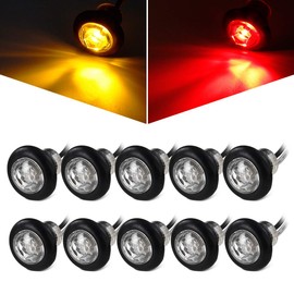 Partsam 10 luces LED redondas de 3/4 pulgadas con enchufes de bala, lente transparente sellada impermeable de 3/4 pulgadas para remolque, camionetas, coche, caravana, ATV, UTV, motocicleta, 12 V (5 ámbar + 5 rojo)