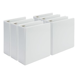 Samsill Economy 2 Inch Mini 3 Ring Binder, Made in The USA, 9.1" x 7.5" Round Ring Binder, Non-Stick Customizable Cover, White, 6 Pack