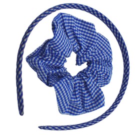 Topkids Accessories Gingham Alice Band And Matching Hair Scrunchie Set Kids Hair Accessories Hair Scrunchies For Women Girls Headbands Girl Hair Accessories Head band (Gingham Royal Blue)