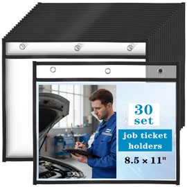 30 Pack Horizontal Job Ticket Holders 8.5"x11", Landscape Plastic Document Holder, Heavy Duty Clear Document Protector Sleeves for Shop, Office & Classroom Reusable Work Order Plastic Sleeves