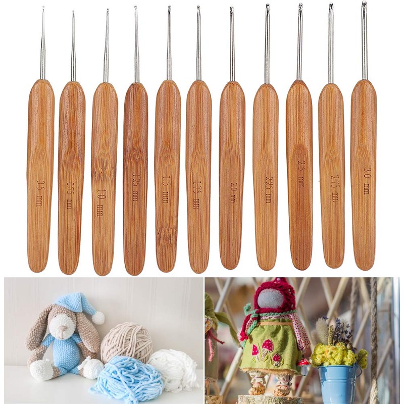 Crochet Hooks Set, Knitting Needles Bamboo Handle PortableBraiding Weaving Tool,