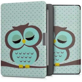 kwmobile Case Compatible with Kobo Aura Edition 2 Case - eReader Cover - Sleeping Owl Turquoise/Brown/Mint