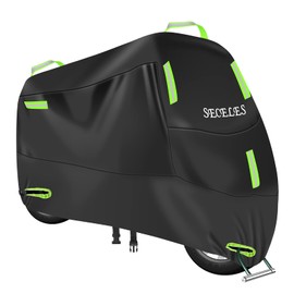 Seceles 300D Motorcycle Cover, Heavy Duty Durable Waterproof Outdoor All Season Protection Scooter Cover with 7 Reflective Strips and 2 Lock-Holes (XXL:96" x 41" x 49")