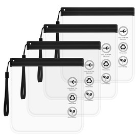 Iridsmole 4pcs Airport Security Liquids Bags, TSA Approved 20x20cm, Clear Plastic Zip Travel Toiletry Organizerm, Reusable Transparent Flight Liquid Containers for Carry-On Luggage Travel Essentials