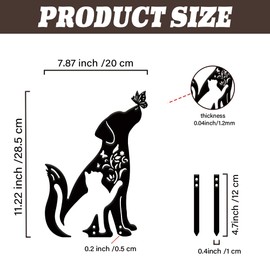 SUPERDANT Cat and Dog Decor Metal Dog and Butterfly Outdoor Garden Ornament Black Silhouette Outdoor Decor Cat and Flower Fence Stakes Decorative Wall Art for Farm Lawn Patio Gifts
