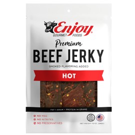Enjoy Hot Beef Jerky 12 oz (Pack of 1) | Traditional Style | High Protein | Low Fat | Zero Trans Fat | No Preservatives | No MSG | No Nitrites | USA Made | Resealable Bag