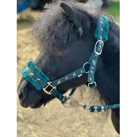 Equipride Horse Print Faux Lined Nylon Headcollars with Matching Lead Rope Green (Pony)