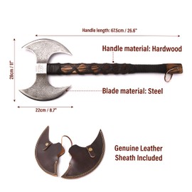 VikingsBrand Handmade Viking Axe Real, Battle Axe, Norse Axe Head Made of 1095 Carbon Steel, Viking Bearded Camping Axe (Odin's Double Head)