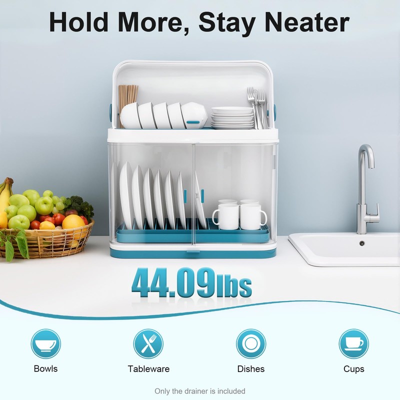 RENFANSHOP 2 Tier Dish Drying Rack,Drain Board with Lid Plastic