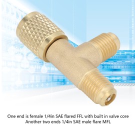 ciciglow Quick Connect Tee Adapter, Quick Connect Air Conditioning R22 Connection Adapter, with Valve Core Brass, 1/4in SAE Sturdy Structure, for R22 R12 R134 or Vacuum Gauge