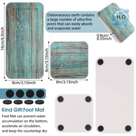 Photect 4 Pcs Water Absorbing Stone Tray 6.3 x 3.15 Inch and 3.15 x 3.15 Inch Trays Soap Dish Holders Kitchen Water Absorbing Stone Tray for Sink with 16 Pcs Non Slip Pad for Home(Blue Mood Grain)