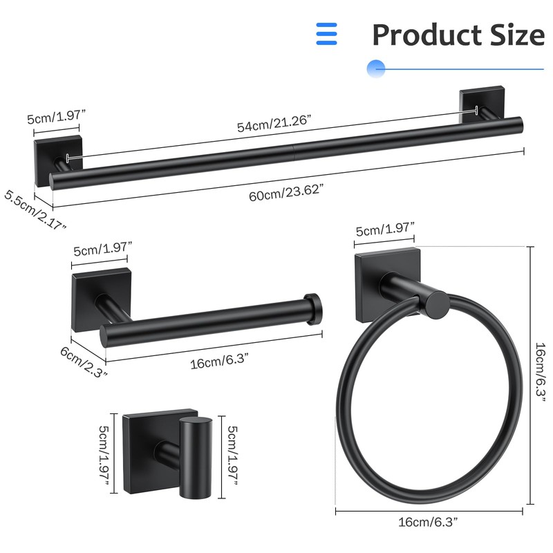 Woekme 5 Pieces Bathroom Hardware Accessories Set Matte Black Towel