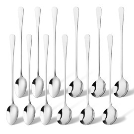 Ruksifg Silver Iced Tea Spoons Long Handle Stainless Steel Long Spoons for Stirring Ice Cream Spoons(Pack of 12)