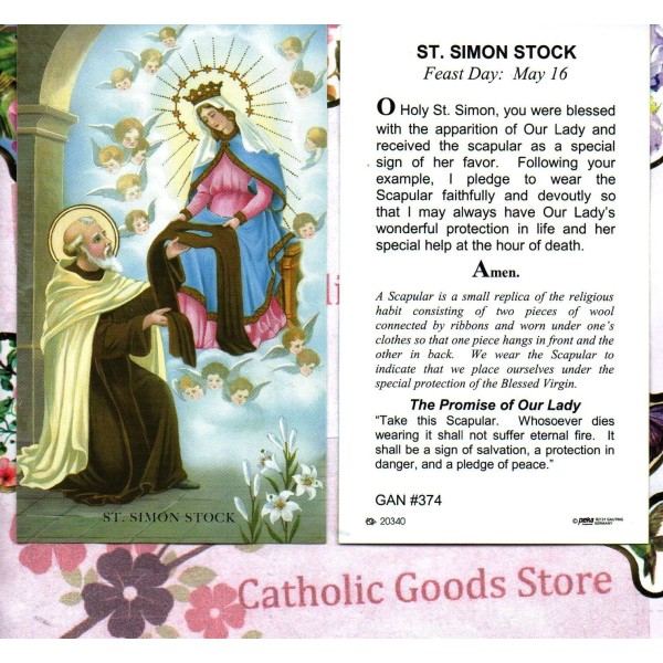 Saint St. Simon Stock with Prayer to St Simon Stock