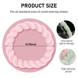 KVAEY Fluffy Car Steering Wheel Cover, 15 Inches Anti-Slip D-Shape Fuzzy Winter Steering Wheel Protector, Soft Warm Plush Steering Wheel Cover for Women Girls, Car Accessories (Pink)