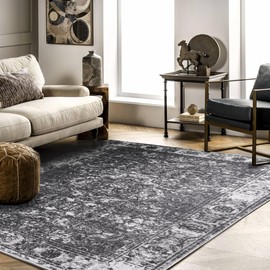 Alwoligag Washable Vintage Area Rug 5x7 Bedroom Living Room Rug Boho Style Rug Antique Vintage Ultra Thin Non-Slip Rugs (Dark Grey Rug)