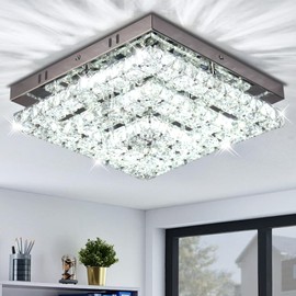 Cainjiazh 11.8" Crystal Chandelier LED Crystal Flush Mount Ceiling Light Modern Crystal Chandeliers Square Ceiling Light for Bedrooms Hallway Kitchen Office (6500K Cool White) Without Remote Control