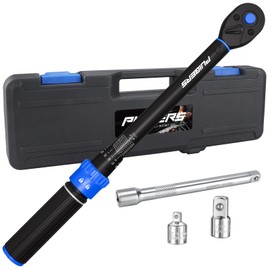 PUIBERS 5PCS Torque Wrench Set 3/8" Drive 5-50 FT.LB, Dual-Direction 72-Tooth Adjustable Torque Wrenches with 6" Extension Bar, 3/8" to 1/2" & 1/4" Adapters for Car, Motorcycle,Bike Maintenance