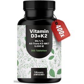 Vitamin D3 K2 5000 IU High Dose - 365 Tablets - Premium 99.7+% All-Trans K2-MK7 - Produced in Germany - Packaging May Vary