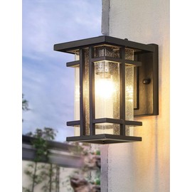 Retro Outdoor Wall Light Small Outside Wall Lamp with Clear Seeded Glass Shade 10"H Exterior Light Fixtures Wall Mount IP65 Waterproof Outdoor Porch House Lighting Exterior Wall Lantern E26,Black