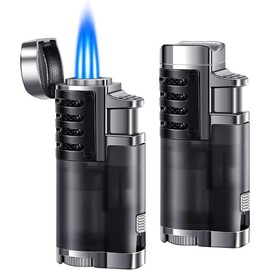 LcFun Butane Lighter 1 Pack Triple Jet Flame Torch Lighters Butane Refillable Gas Lighter Adjustable Windproof Pocket Lighter for Men - Butane Not Included (1 Pack Black) - Color: 2 Pack Black